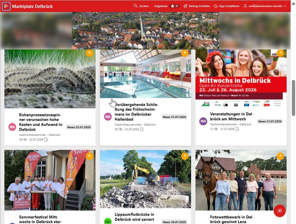 Screenshot der Orts-App Marktplatz Delbrück